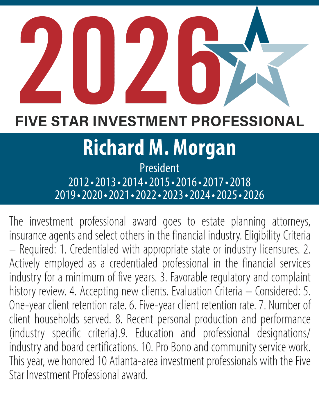 Richard M. Morgan - 2042 Five Star Investment Professional